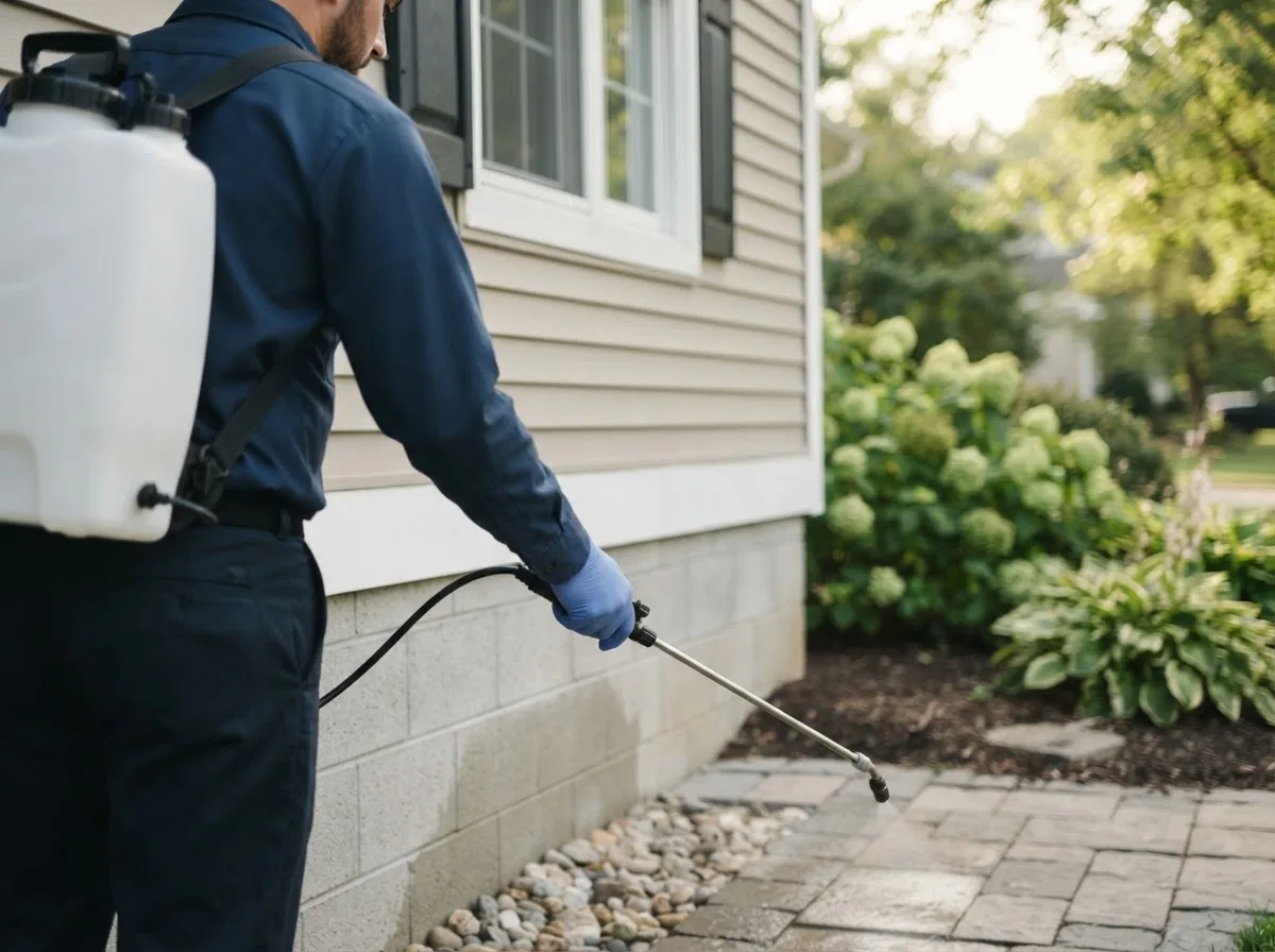 Pest control technician inspecting a home in Odell, IL
